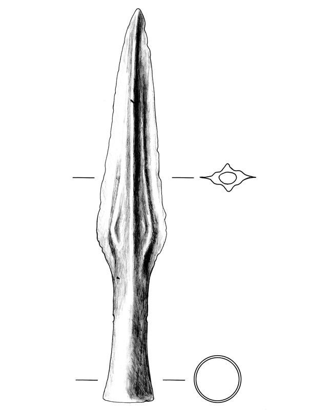 Eisen Lanzenspitze, iron lance point, archäologische Zeichnung, archaeological illustration