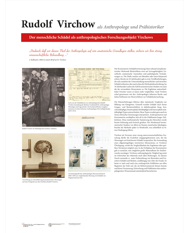 Tafel zur Ausstellung „Rudolf Virchow als Anthropologe und Prähistoriker", Layout: Silvia Nettekoven