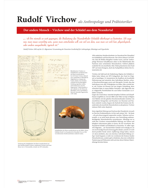 Tafel zur Ausstellung „Rudolf Virchow als Anthropologe und Prähistoriker", Layout: Silvia Nettekoven